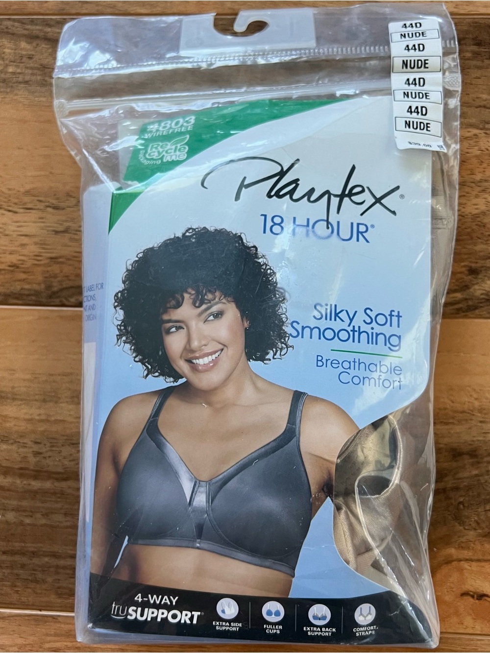 Playtex 18 Hour Silky Soft Smoothing Bra 44D Nude Wireless New in Package